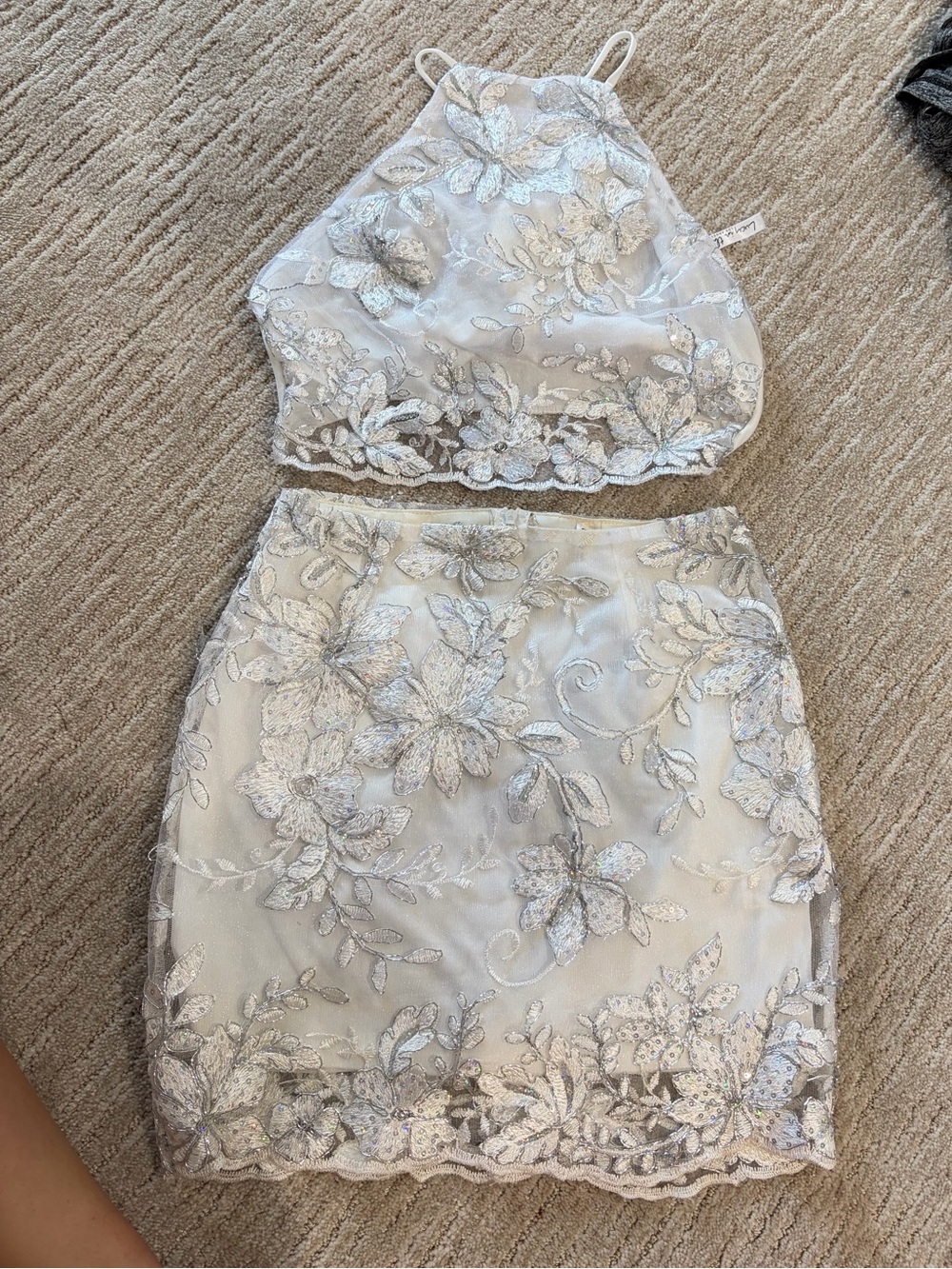 White Embroidered Lace Two-Piece Crop Top & Skirt Set